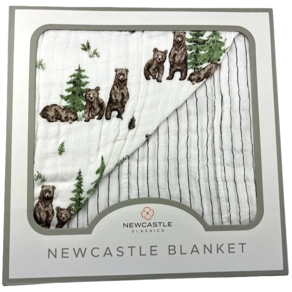 Wilderness Bear Pencil Stripe Bamboo Muslin 4 Layer Blanket 47
